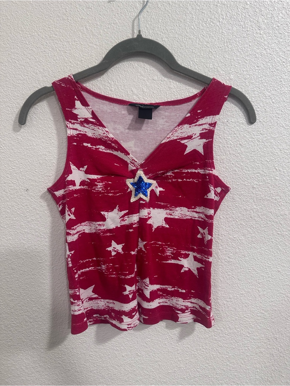 Moda International Red Star-Print V-Neck Tank with Blue Sequin Star